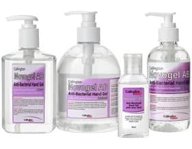 Callington Novogel AB antibacterial hand gel in four bottles of different sizes